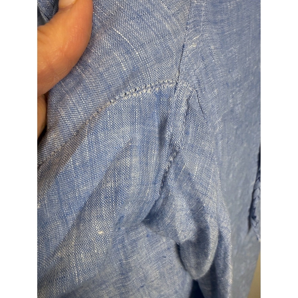 INC 100% Linen Wide Leg Pants Braided Belt Jewel Button Blue Coastal Chambray - Picture 9 of 9
